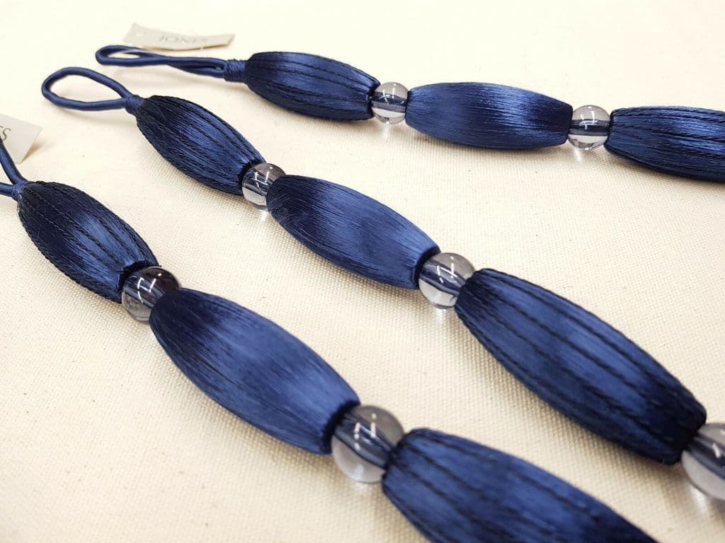 2 Blue Curtain Bead Rope Tie Backs Pimlico HB660/Rb Pair Fabric Drape